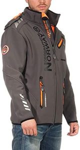 Geographical Norway Hommes Softshell Veste D'Extérieur Rainman Turbo-Dry Capuche - Gris Foncé, L