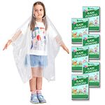 SWOGAA Disposable Rain Ponchos for Kids (6 Pack) -50% Extra Thicker Men or Women Waterproof Emergency Rain Ponchos with Hood - Clear Kids