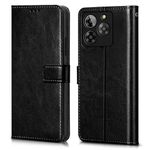 WOW IMAGINE Shock Proof Flip Cover Back Case Cover for Lava Yuva 3 5G (Flexible | Leather Finish | Card Pockets Wallet & Stand | Black)