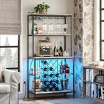 furomate Wine Bar Cabinet with Power Outlets & LED Lights, 5-Tier Industrial Wine Bar Cabinet with Glass Holder, Home Bar Furniture for Liquor and Wine Storage, Grey