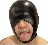 SMGZC PU Leather Latex Head Cover Mask, Eye Mask Show Nose and Mouth, Black, One Size, X-Large