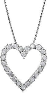 La4ve Diamonds 1/3 Carat Diamond, Prong -Set Sterling Silver Round-cut Heart Shape Pendant 18-inch Box Chain Necklace (J-K, I2-I3) Jewelry for Women Girls | Gift Box Included, Sterling Silver, Diamond