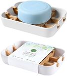 Soap Dishes for Bar Soap,2 Pack Environmentally-Friendly Bathroom Soap Dishes (Removable),2Pcs/Set Bamboo Soap Dishes Holder,Bathroom Sink Soap Dish,White Soap Dishes.