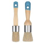 2 Pcs Chalk Paint Brush, Round Wax Paint Brush for Furniture Natural Bristles Stencil Brush Compatible with All Types of Chalk Paints for Painting or Waxing Home Decor DIY Art Crafts