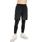 Valcatch Boys 2 in 1 Basketball Shorts with Compression Tight Leggings Quick Dry Athletic Shorts for Football Running Hiking Black