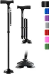 HONEYBULL Walking Cane for Men & Women - Foldable, Adjustable, Collapsible, Free Standing Cane, Pivot Tip, Heavy Duty, with Travel Bag | Walking Sticks for Seniors & Adults [Black]
