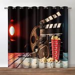 Jekeno Movie Theater Blackout Curtains, Vintage Home Cinema Print Decor Darkening Grommet Window Drapes for Bedroom Living Room, 52 Wide 63 Long inches 2 Panels