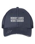 Go All Out Nobody Cares Work Harder Dad Deluxe Trucker Flatbill Baseball Structured Embroidered Hat, Navy/ Navy, One Size