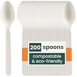 HAAGO 200 PLA Spoons Biodegradable Compostable Cutlery (White, 15.5cm) - Eco-Friendly Utensils for Party, Outdoor or Wedding - Heavy Duty 100% All-Natural Materials