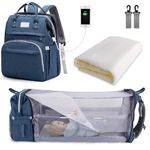 SNDMOR Baby Changing Bag Backpack, Nappy Changing Bags Large Capacity, Portable Travel Diaper Bag with Foldable Cot Bed, Baby Bed Backpack (Dark Blue)