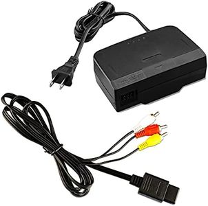 N64 Power Supply and Cable, AC Power Supply Adapter and AV Composite Video Cable Cord Compatible with Nintendo 64