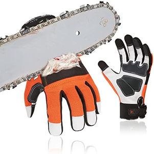 Vgo Chainsaw Work Gloves Saw Protection on Left Hand Back(1Pair,Size XXL,Orange,GA8912)