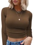 Kovbin Womens Tops Cute Long Sleeve Shirt Fall Crop Tops Basic Baby Tees Crewneck Rib Knit Trendy Tops Y2k Clothing Brown M