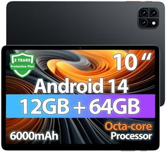 Android Tablet, 10 inch Android 14 Tablet, Octa-core CPU, 2 Years Protection, RAM 12GB, ROM 64GB (Up to 2 TB), 800x1280 Resolution, WiFi 6 & Bluetooth 5.4, Dual Cameras, Dual Speakers, 6000mAh, Black