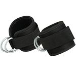 Double D-ring Ankle Cuff Straps Adjustable Leg Weight Wrist Belt for Cable Machine Attachment , 1Pair (Black)