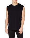 Urban Classics Men's Sleeveless T-Shirt Workout Vest with Round Neckline and Rolled Hems, Loose Tank Top, 100% Jersey Cotton, Black, Size: X-Large, XL