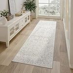 jinchan Runner Rug 2x5 Area Rug Hallway Rug Washable Kitchen Rug Floral Non Slip with Rubber Backing Soft Thin Vintage Carpet Boho Rug for Bedroom Bathroom Laundry Room Living Room Decor Grey