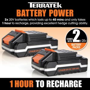 Terratek 20V Cordless Hedge Trimmer – Lightweight Garden Tool