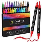 24 Colors Acrylic Paint Pens, Dual Tip Pens With Medium Tip and Brush Tip for Rock Painting, Ceramic, Wood, Plastic, Calligraphy, Scrapbooking, Brush Lettering, Card Making, DIY Crafts