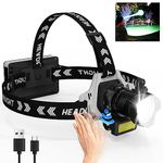 SKNSL LED Rechargeable Headlamp, 90000 Lumens Super Bright with 5 Modes 90° Adjustable for Outdoor Camping, Running, Cycling,Climbing,Etc