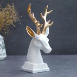 FAME ADDA Hiran/Deer Head Statue Showpiece for Home Decor/Office Table Top Decor/Animal Decorative Showpiece for Living Room/Display Decoration for Bedroom-Pack of 1(White/Resin)