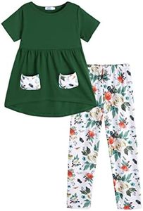 Arshiner Toddler Girls Outfits Floral Hi-Lo Tops+pants Sets Short SLeeve 2pcs Pants Sets with Pockets