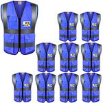 High Visibility Safety Vests 10 Packs,Wholesale Reflective Vests with Multi Pockets for Outdoor Works, Cycling, Jogging, Walking,Sports - Fits for Men and Women (10, XXXL-Blue)