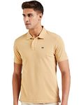 Arrow Men's Solid Half Sleeve Regular Fit Cotton Polo T-Shirt Beige