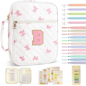 Personalized Initial Bible Cover Case for Women Girls Kid - Large Quilted Bible Case with Handle,Chenille Letter Bag Study Supplies,Christmas Gifts for Christians Birthday Graduation(Pink Bow-B)