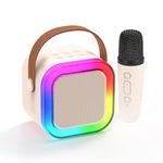 Fede Karaoke Machines for Kids Adults, Mini Karaoke Machine with 1 Wireless Microphone, Portable Bluetooth Speaker with Voice Changing Effects & LED Lights, Best Gifts Toys for Girls and Boys Beige