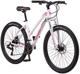 Mongoose Switchback Trail Hardtail Mountain Bike for Adult Men Women, Front Suspension, 21-Speed, 27.5-Inch Wheels, Mechanical Disc Brakes, Medium Frame, White