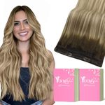 YoungSee Wire extensions Human Hair brown Ombre Wire Hair Extensions for Women Real Human Hair Dark Brown Ombre Light Brown with Blonde Hidden Wire Hair Extensions 100g 20inch