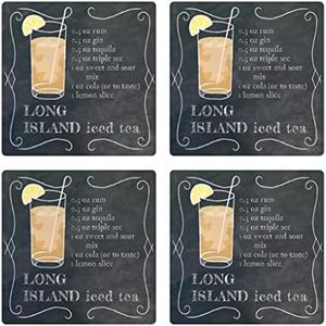 Long Island Iced Tea Recipe Coaster, Joyride Home Decor, 4 Ceramic Coasters, 4-inch Square Drink Coasters, Set of 4, Non-Slip Cork Back, Protects Surfaces, Express Your Style.