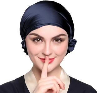 LilySilk Silk Bonnet for Sleeping Womens Sleep Cap 100% 19MM Mulberry Silk for Long Curly Hair Adjustable Stretchy Navy Blue