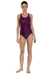 Speedo Women's Endurance Boom Allover Racerback One Piece Swimwear - Black & Electric Pink