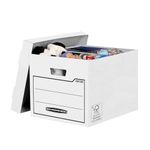 10 BANKERS BOX Storage Boxes Durable Storage Boxes with Lids - Heavy Duty Cardboard Boxes with Handles for Storage & Relocating - W32.5 x H28.5 x D39cm (Pack of 10) - White