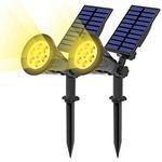 T-SUN 7 LED Solar Spotlights, Super Bright Outdoor Security Garden Landscape Lamps, 3000K, Auto on/Off, 180°Angle Adjustable, Waterproof Wireless Wall Lights for Patio,Tree, Pool Area (Pack of 2)