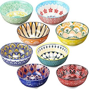 8 Pcs Colorful Ceramic Bowl Set 10 Oz Soup Cereal Bowls 4.75'' Porcelain Kitchen Serving Bowls for Ramen Rice Dessert Snack Salad Ice Cream Pasta Oatmeal Microwave and Dishwasher Safe(Vintage Style)