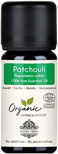 Aroma Tierra Patchouli Essential Oil - 100% Pure Organic & Therapeutic Grade – For Aromatherapy, Massage, Skin, Home care, Diffuser - 10ml