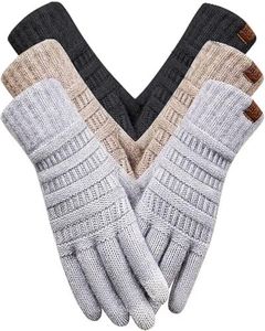 REACH STAR 2 Pairs Winter Gloves for Women, Touch Screen Warm Knit Thermal Gloves for Cold Weather Gifts (3, Black+light Grey+khaki, One Size)