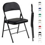 mcc direct Set of 1 Folding Chair, Faux Leather Foldable Chair with Metal Frame and Padded Seat, Easy to Fold and Store for Home, Office, Dining and Reception (Black)