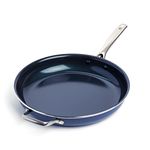 Blue Diamond Cookware 14" Large Frying Pan with Helper Handle, Diamond Infused Healthy Ceramic Nonstick, PFAS & PFOA-Free, Dishwasher Safe, Oven Safe, Even Heating, Easy Clean, Warp Control, Blue