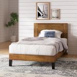 Zinus Tonja Single Bed frame - Bed 90x190 30 cm Height - Wood bed frame with Headboard - Brown