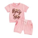 PanLidapan Big Sister Little Sister Summer Outfit Clothes Toddler Newborn Baby Girl Embroidery Tee Shirt Top Shorts Set (Big Sister, 18-24 Months)