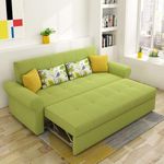 FAMOUS CRAFT Wood Sofa Cum Bed Chesterfield 3 Seater Luxury Living Room Bedroom (Green)