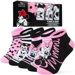 Disney Womens Ankle Socks, Soft and Breathable Socks Pack of 5 - Gifts for Her (Pink/Black Minnie)