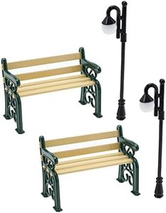VGOL 2 Juegos de Muebles de casa de muñecas 1:12 en Miniatura, Banco de Parque, Farol de Calle, Poste de Hadas, Adorno de jardín, Suministros de Manualidades, Accesorios Verde