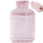 BOLEi Hot Water Bottle with Luxury Cosy Faux Fur Cover, Leakproof 2L Large Hot Water Bag for Neck, Shoulder Pain and Hand Feet Warmer, Ideal for Women, Seniors & Children (Pink)