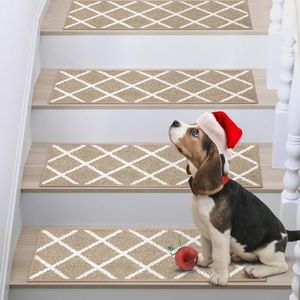 COSY HOMEER Edging Stair Treads Non-Slip Carpet Mat 28inX9in Indoor Stair Runners for Wooden Steps, Stair Rugs for Kids and Dogs, 100% Polyester TPE Backing 15pcs,Taupe