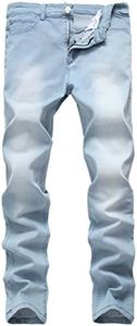 Men's Light Blue Skinny Jeans Stretch Washed Slim Fit Straight Pencil Pants,Light Blue,W33